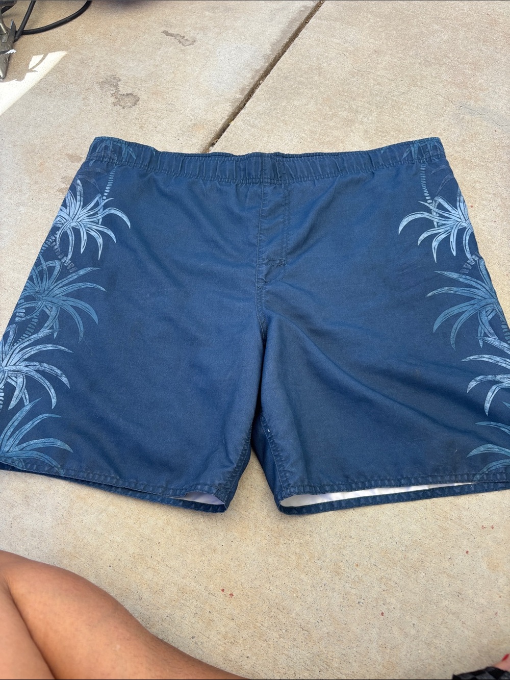 Breakwater Men's Navy Swim Trunks with Subtle Palm Side Print